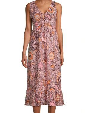 Madewell Lace Up Bali Blooms Pink Floral Tassel Tie Midi Dress